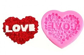 Molde silicona corazon con rosas LOVE